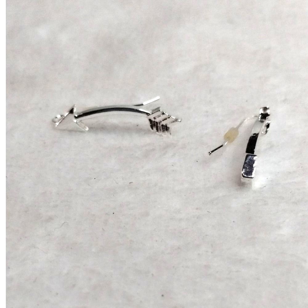 Silver Tone Curved Arrow Drop Earrings Women Minimalist Boho Archer Jewelry